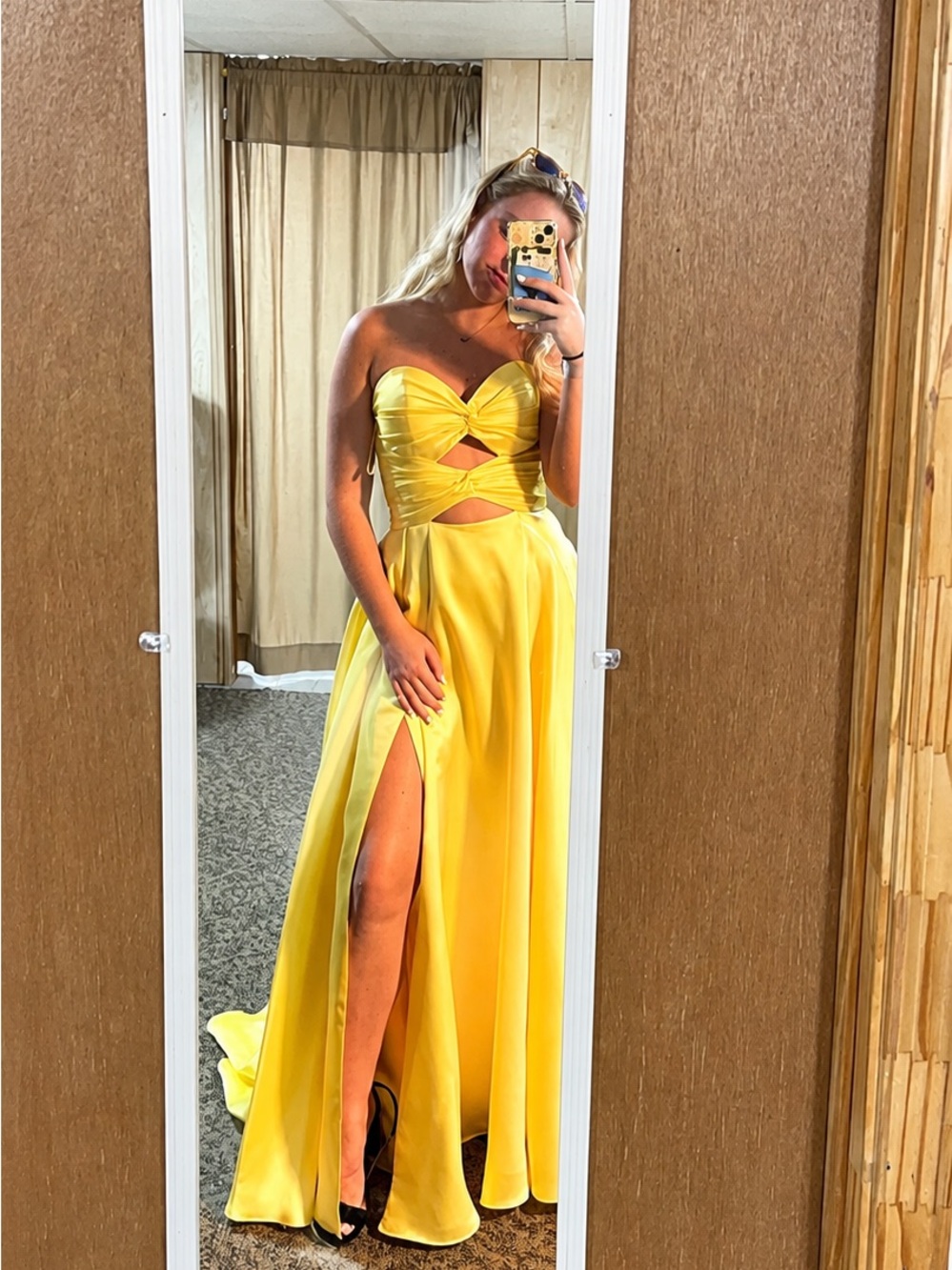 Strapless Yellow Cutout Evening/Prom Gown